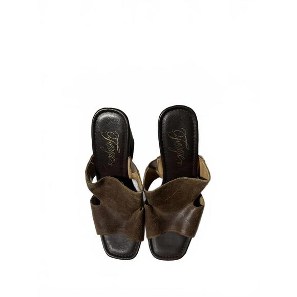 Fergie Brown leather Wedge Sandals Stud Accents 8.5 - Picture 4 of 8